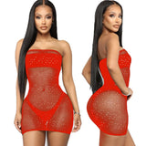 Rhinestone Diamond Mesh Bikini Cover Up Women Sequin Fishnet Bling Strapless Dresses Female Swimsuit Ladies Bathing Suit