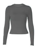 Solid Color Long Sleeve Top-Outfit
