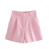 Solid Color High-Waist Pleated Casual Fashion Shorts In Summer-Outfit