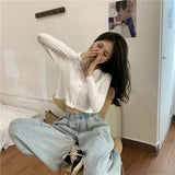 Women V-Neck Knitted Casual Short Sweaters Cardigans Lady Full Sleeve Thin Cardigan Outwear Crop Top for Female-Outfit