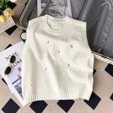 Industry Nail Bead Splicing Sleeveless Knitted Vest Folded Fashionable Look Lazy Vest Horse Clip Pullover Jacket-Outfit
