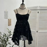 Fongt Lace Tling Folded Sling Vest Irregular Skirt Shaved Thin Holiday Wind Sleeveless Top 1029