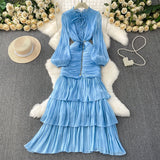 Fongt Dress Women 2025 New High-End Lace To Receive Waist Lantern Sleeves Side Long Dress Dress