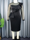 Fongt Fashion Perspective Nail Dress Elegant Wind Wood Ear High Waist Dress Dresses