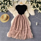 Fongt Luxury High-End Dress Women's Summer Mesh Stitching Design Feel Waist Thin Super Fairy Long Dress