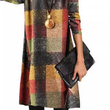 Fongt Autumn / Winter New Vintage Thickened French Cashmere Grinding Wool High Collar Long Sleeve Plaid Dress Direct