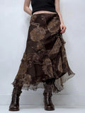 Fongt New Vintage Niche Retro Print Double-Layer Waveside Low-Rise Thin Half-Dress Skirt