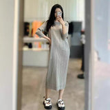 Fongt Folded New Denim Print Dress Women's Long Sleeves In The Long Fashion High-End Temperament Dress