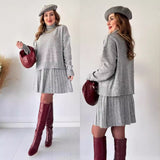 Fongt Winter New Solid Color High-Collar Lazy Knitwear Design Skirt Dress Suit
