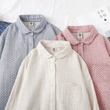 New Women Cotton Turn Down Collar White Shirt Long Sleeve Pockets Dot Blouse Button Up Loose Spring Casual Tops