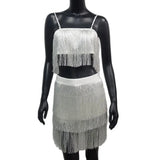 Tassel Spaghetti Strap Crop Top Mini Dress 2 Piece Set Women Sexy Camis Package Hip Dresses Party Clubwear
