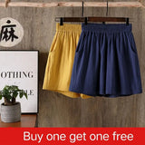 Women's Summer Shorts 100% Cotton High Waist Shorts Loose Casual Solid Shorts Pants Streetwear Elastic Waist Buy One Get