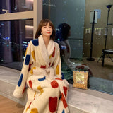 Fleece Nightgown Women Winter Flannel Plus Velvet Warmth Princess Long Sweet Bathrobe Spring Autumn