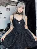 Dark Mall Gothic Aesthetic Scratched Women Dresses Grunge Lace Trim V-neck Elegant A-Line Dress Punk Bodycon Alt