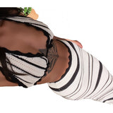 Fongt Striped Bikini Knitted Vest Sling Suit Beach Bohemian Style Long Dress
