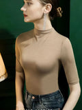 Modal Tshirt Top Women Half Sleeve Turtleneck T-shirts Tees Girl Solid Slim Basic Undershirt T shirt-Outfit