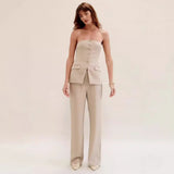 Fongt 2023 New Casual Fashion Suit Button Temperament Strapless Suit Pants-Outfit