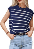 Fongt Spring And Summer Women Sleeveless Vest Round Neck Striped Knit Jumper Casual Women's