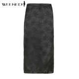 Vintage Floral Print Satin Midi Skirts Women Side Split Sexy High Waist Skirts Summer Retro Black Casual Outfits