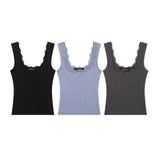 Fongt Trims With A Bow Trim With Elastic Vest 2025 Summer U-Neck Sleeveless Short Top Woman