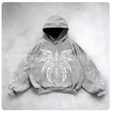 Fongt Pattern Retro Street Hoodie Y2K Goth Punk Harajuku Zipper Sweatshirt