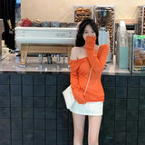 Fongt Thin Wears Slimy Shoulder T-Shirt Top High Waist Straight Bag Hip Skirt Two Sets