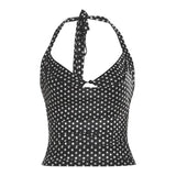 Fongt Summer New Women's Sexy Hanging Neck Tie Bare Back Hollow Perspective Slim Slim Vest