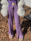 Knitted Flare Pants Warm Drawstring Slim Women Pants High Waist 2023 Autumn and Winter New Purple Rose Red Woman