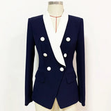 QUALITY Newest 2023 Fashion Designer Jacket Women's Double Breasted Color Block Shawl Collar