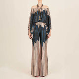 Fongt 2025 New Set Women's Printed Round-Neck Loose Bat Sleeves Wide Leg Trousers Fashion Set