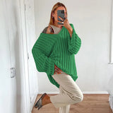Loose Women's Sweater Flare Long Sleeve Hollow Out Striped Knitted Pullover Tops Winter 2022 Trend Casual Ladies