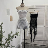 Fongt Gothic Lace Tective Sexy Sleeveless Top Irregular Ribbon Decor Punk Wrap Chest Vest 1189