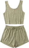 Fongt And Summer Women's Hot Style Slim Vest Shorts Set Casual Home Clothes Two Sets-Outfit