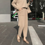 Fongt 2025 Autumn And Winter New Set Of Sweater Thin Knit Trousers Casual Suit Women's Two-Set