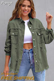 Holes Raw-edges Denim Jacket Women Spring Autumn Shirt Style Jeancoat Casual Top Rose-Red Orange Purple Outerwear Lady