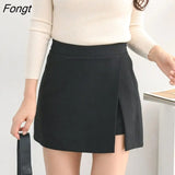 Women Asymmetrical Casual Solid Fashion High Waist Ulzzang Chic Stylish Skinny Sexy Side-slit Tender Ladies Elegant