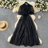 Fongt High-End Temperament Dress Women 2025 Summer Fashion Strap To Single Buckle Embroidery Mesh Dress