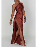 Fongt Fashion Irregular Sleeve Slanted Shoulder High-End Evening Dress