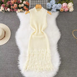 Fongt Summer New Women's Fashion Sexy Sleeveless Tuxedo Elegant Knitwear Dress