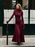Turtleneck Bodycon Long Dress For Women Chic Fashion Long Sleeve Slim Robe 2024 Spring Elegant Female High Street Dresses-Outfit
