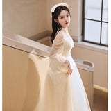 Fongt Chinese Adult Ceremony Collared Cheongsam Evening Dress Student Vocal Art Exam Dress 2025 New Long-Sleeved Dress