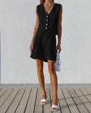 Fongt Design Cotton Suit Vest Suit Women's Summer Leisure Sleeveless Vest Shorts Two-Set