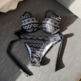 2023 New Sexy Hard Cup Hollow Net Cloth Sexy Drawstring Tied Swimsuit