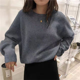 Fongt New 2023 Autumn And Winter Pure Color Shows Thin Knit Bottom Shirt Soft Wind Soft Round Collar Jacket Versatile Loose Sweater-Outfit