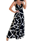 Fongt Spot 2024 Summer New Female Fashion Sexy Print Sling Medium Long Dress-Outfit