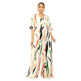 Temperament Women's Fashion Jumpsuit Printed Loose Shoulder Drape Wide Leg Trousers Printed Jumpsuit-Outfit