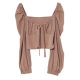 Fongt Bow Collar Long Sleeve Shirt Short Umbilly Pure Lust Wind Shoulder Coat 8829