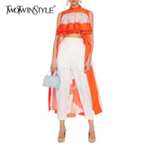 Streetwear Striped Asymmetrical Blouse Women Stand Collar Sleeveless Ruffles Female Clothes Summer 2022 Fashion
