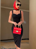 Celebrity Women's Spaghetti Strap Bodycon Bandage Dress Sexy Sleeveless Midi Evening Runway Club Party Dresses 2022