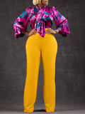 Fongt Women's Clothing 2025 Autumn And Winter Loose Large-Size Casual Print Long-Sleeved Shirt Broad Leg Pants Two-Set